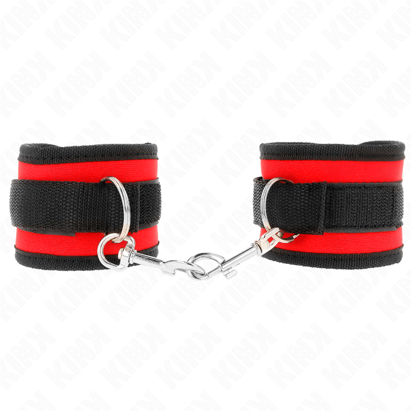 KINK - TENUTA DA POLSO IN NYLON HOOK&LOOP ROSSO-NERO MODELLO 2 REGOLABILE 18-35 CM X 6 CM – Sistemare le manette – foto 2