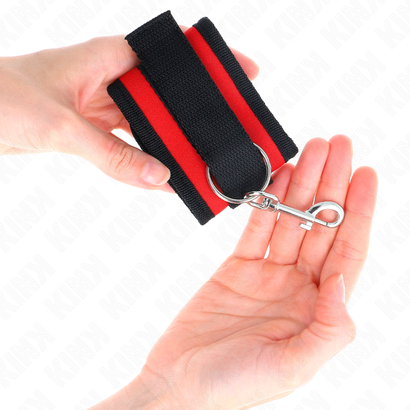 KINK - TENUTA DA POLSO IN NYLON HOOK&LOOP ROSSO-NERO MODELLO 2 REGOLABILE 18-35 CM X 6 CM – Sistemare le manette – foto 4