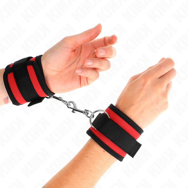 KINK - TENUTA DA POLSO IN NYLON HOOK&LOOP ROSSO-NERO MODELLO 2 REGOLABILE 18-35 CM X 6 CM – Sistemare le manette