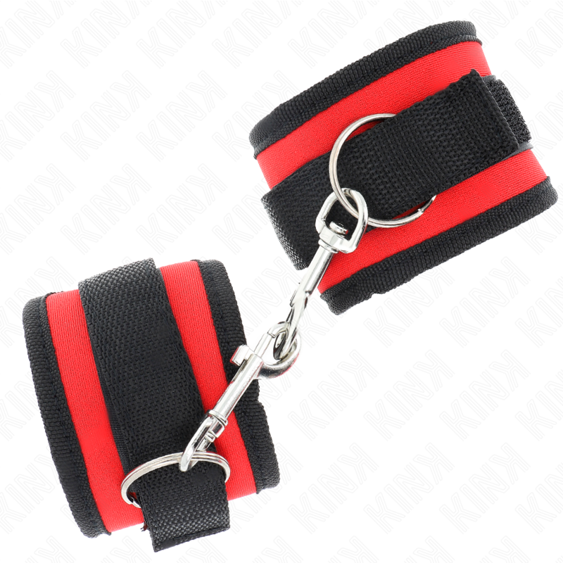 KINK - TENUTA DA POLSO IN NYLON HOOK&LOOP ROSSO-NERO MODELLO 2 REGOLABILE 18-35 CM X 6 CM – Sistemare le manette – foto 3