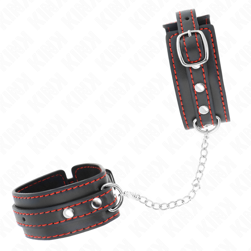 KINK - POTENZIALE DA POLSO PICCOLA NERA CON FODERA ROSSA REGOLABILE 14-24 CM X 3,5 CM – Sistemare le manette – foto 3