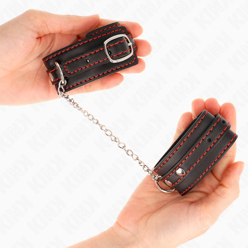 KINK - POTENZIALE DA POLSO PICCOLA NERA CON FODERA ROSSA REGOLABILE 14-24 CM X 3,5 CM – Sistemare le manette – foto 4