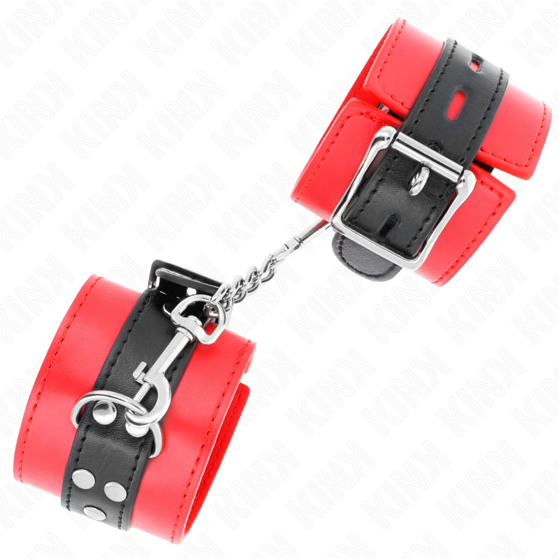 KINK - RESISTENZA DA POLSO ROSSO CON CINTURA NERA REGOLABILE 17-28 CM X 6 CM – Sistemare le manette – foto 3