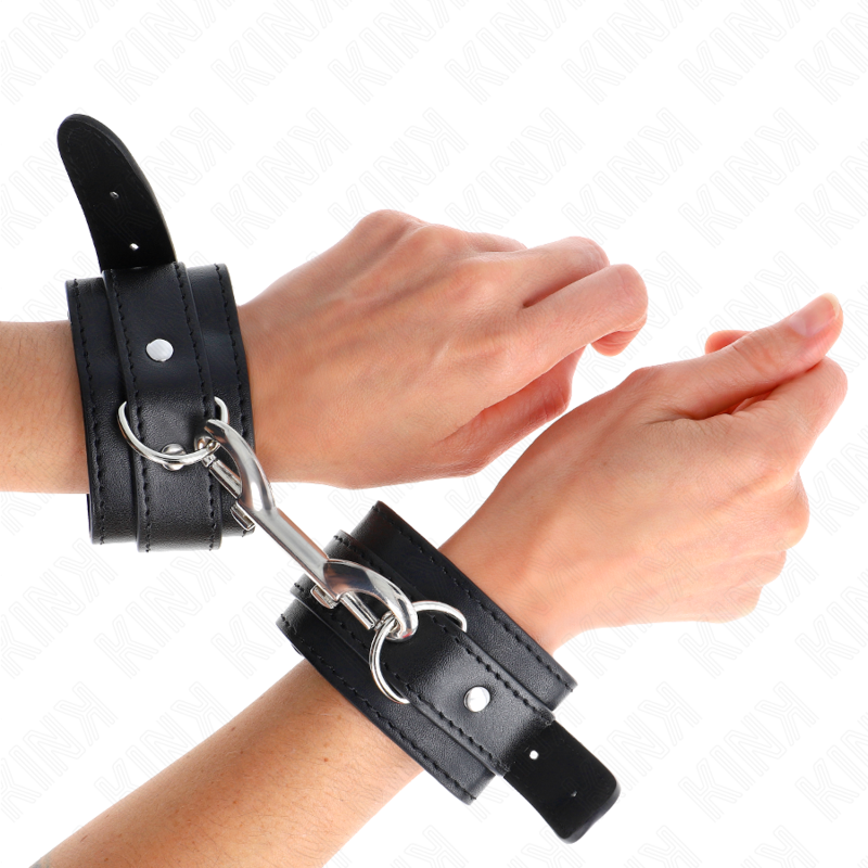 KINK - POTENZIALE DA POLSO FILA DI RIVETTI SINGOLA NERA REGOLABILE 17-28 CM X 5 CM – Sistemare le manette