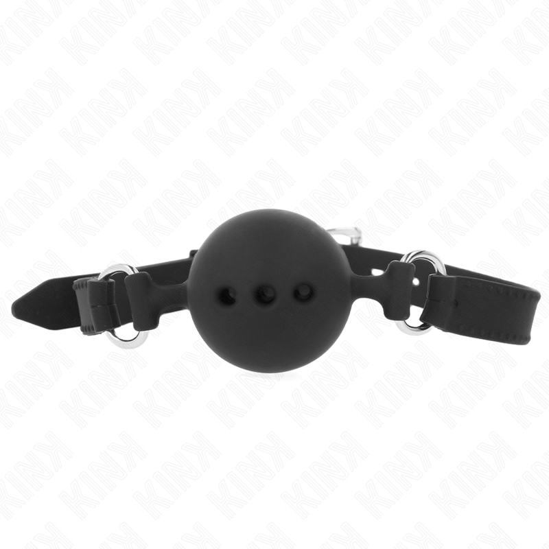 KINK - BAVAGLIO IN SILICONE INTERO 55 x 2 CM CON SFERA DA 4,5 CM MISURA M NERO REGOLABILE 35-51 CM – Mascelle
