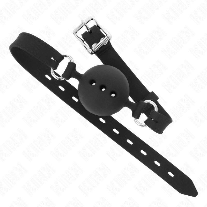 KINK - BAVAGLIO IN SILICONE INTERO 55 x 2 CM CON SFERA DA 4,5 CM MISURA M NERO REGOLABILE 35-51 CM – Mascelle – foto 3