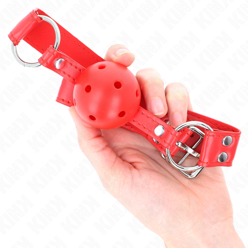 KINK - BALL GAG COMPLETO ROSSO CAVO DURO 62 x 2 CM – Mascelle – foto 4
