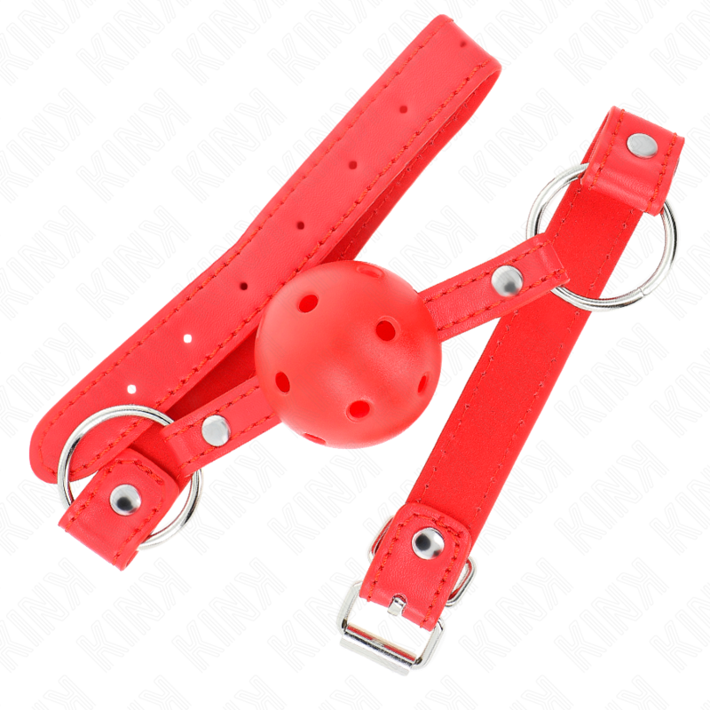 KINK - BAVAGLIO SFERA TRASPIRANTE 4 CM CON DOPPIO RIVETTO MODELLO 1 ROSSO 62,5 x 2,5 CM REGOLABILE 42-58 CM – Mascelle – foto 2