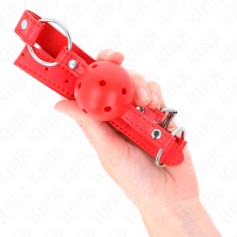 KINK - BAVAGLIO SFERA TRASPIRANTE 4 CM CON DOPPIO RIVETTO MODELLO 1 ROSSO 62,5 x 2,5 CM REGOLABILE 42-58 CM – Mascelle – foto 4