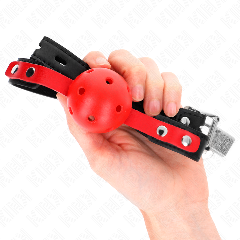 KINK - PALLA DURA CAVA ROSSA 4 CM GAG NERO CINTURINO 60 x 2 CM REGOLABILE 37-52 CM – Mascelle – foto 3