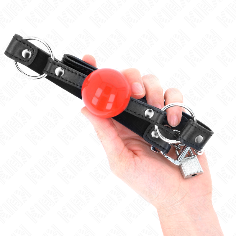 KINK - BALL 4 CM GAG CON SERRATURA SFERA ROSSA CINTURINO NERO 60 x 2 CM – Mascelle – foto 4