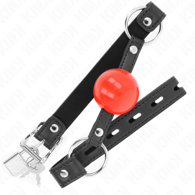 KINK - BALL 4 CM GAG CON SERRATURA SFERA ROSSA CINTURINO NERO 60 x 2 CM – Mascelle – foto 2