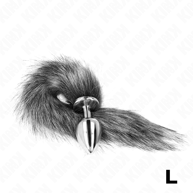 KINK - PLUG ANALE MISURA L 10 X 4 CM CON CODA SINTETICA 40 CM GRIGIO – Plug anale BDSM – foto 3