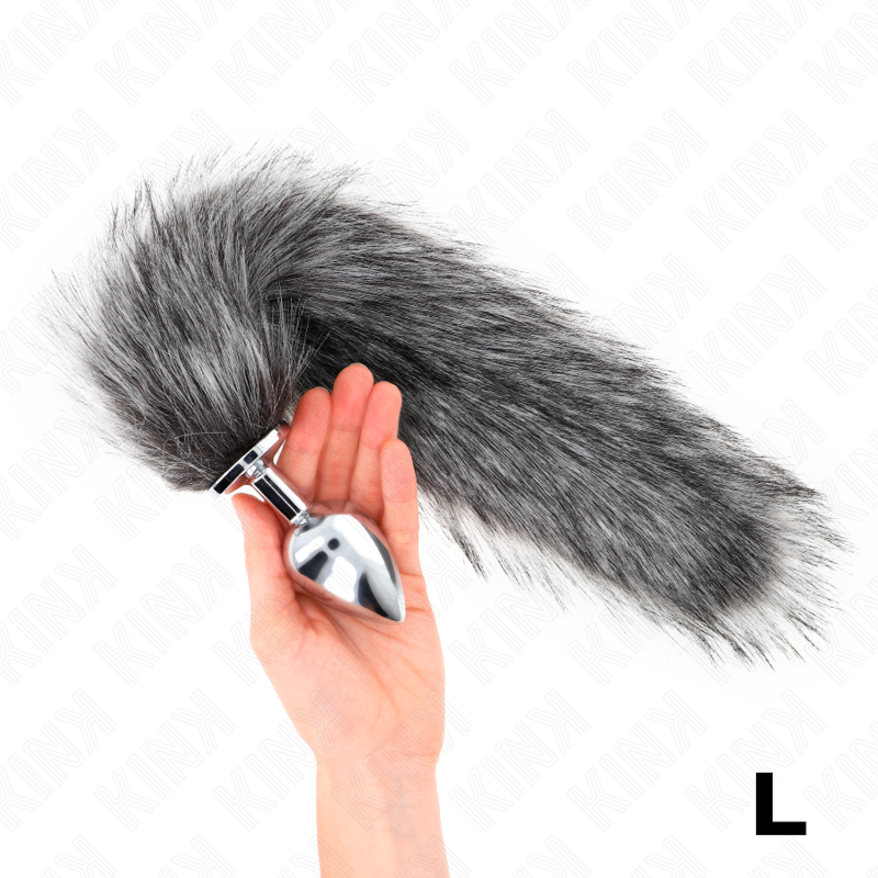KINK - PLUG ANALE MISURA L 10 X 4 CM CON CODA SINTETICA 40 CM GRIGIO – Plug anale BDSM