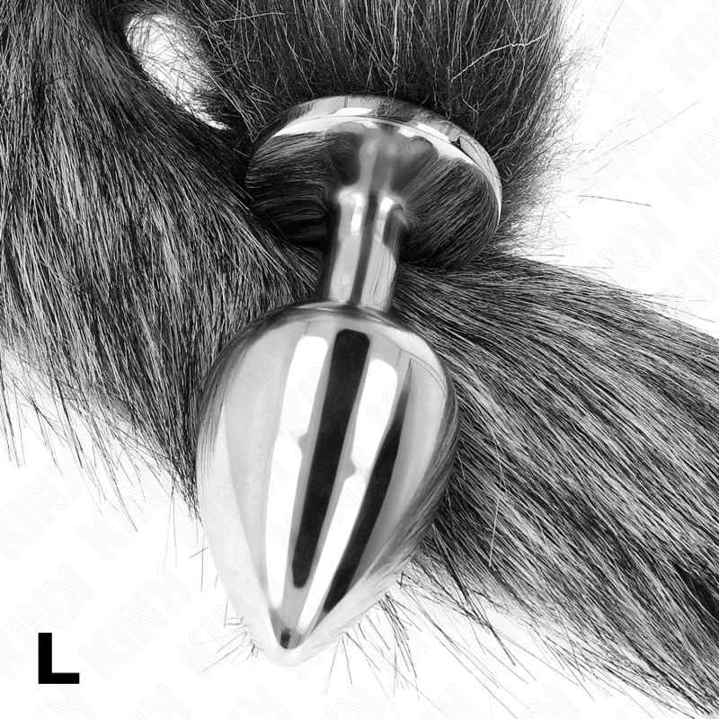 KINK - PLUG ANALE MISURA L 10 X 4 CM CON CODA SINTETICA 40 CM GRIGIO – Plug anale BDSM – foto 4
