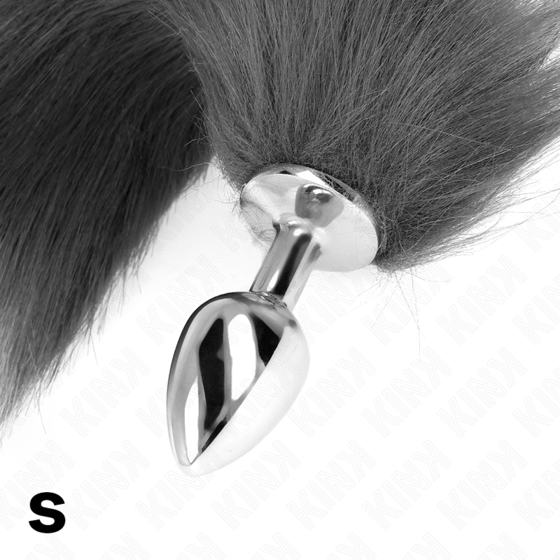 KINK - PLUG ANALE TAGLIA S 7 X 3 CM CON CODA SINTETICA 40 CM GRIGIO E BIANCO – Plug anale BDSM – foto 4