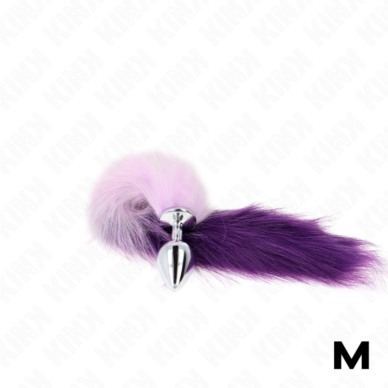 KINK - PLUG ANALE MISURA M 8 X 3,5 CM CON CODA SINTETICA 40 CM VIOLA – Plug anale BDSM – foto 2