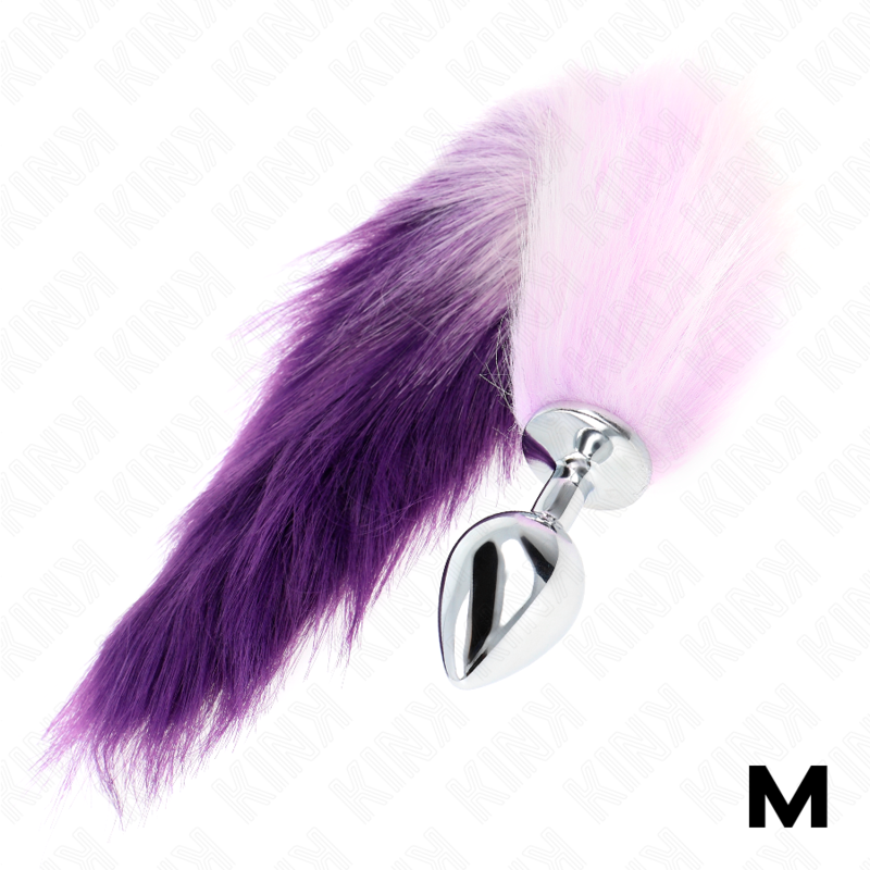 KINK - PLUG ANALE MISURA M 8 X 3,5 CM CON CODA SINTETICA 40 CM VIOLA – Plug anale BDSM – foto 3