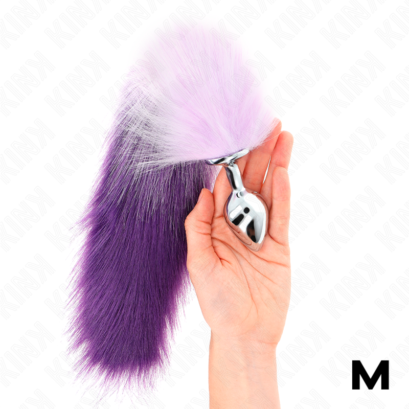 KINK - PLUG ANALE MISURA M 8 X 3,5 CM CON CODA SINTETICA 40 CM VIOLA – Plug anale BDSM