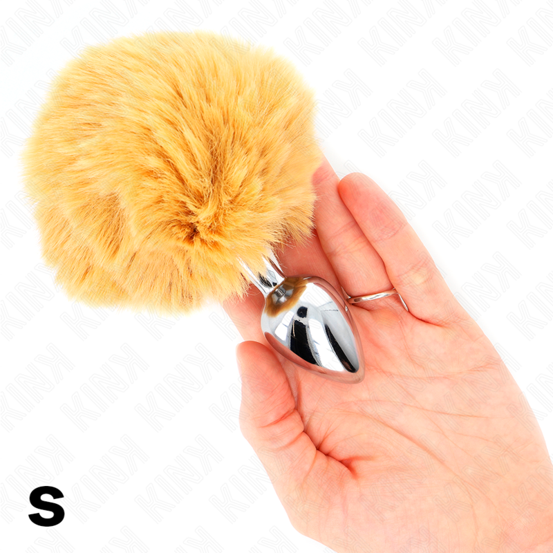 KINK - SPINA IN ACCIAIO INOSSIDABILE 7 x 3 CM CON CODA DI CONIGLIO IN ECOPELLICCIA BEIGE 8 CM – Plug anale BDSM