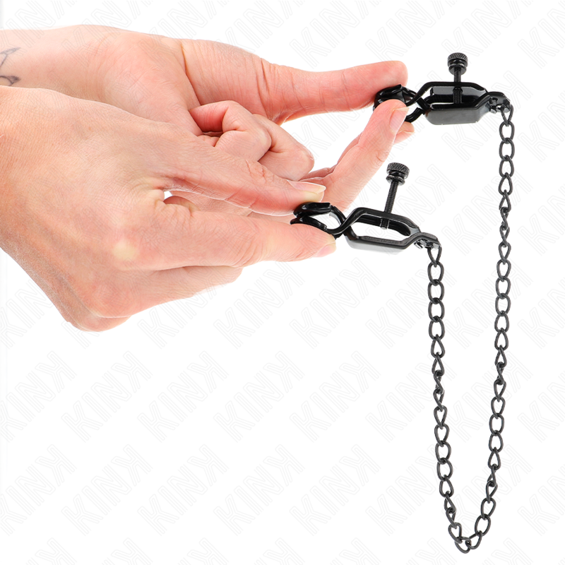 KINK - MORSETTI PER CAPEZZOLI A CATENA PIATTA NERA 30 CM – Morsetti per capezzoli per sadomasochismo – foto 3