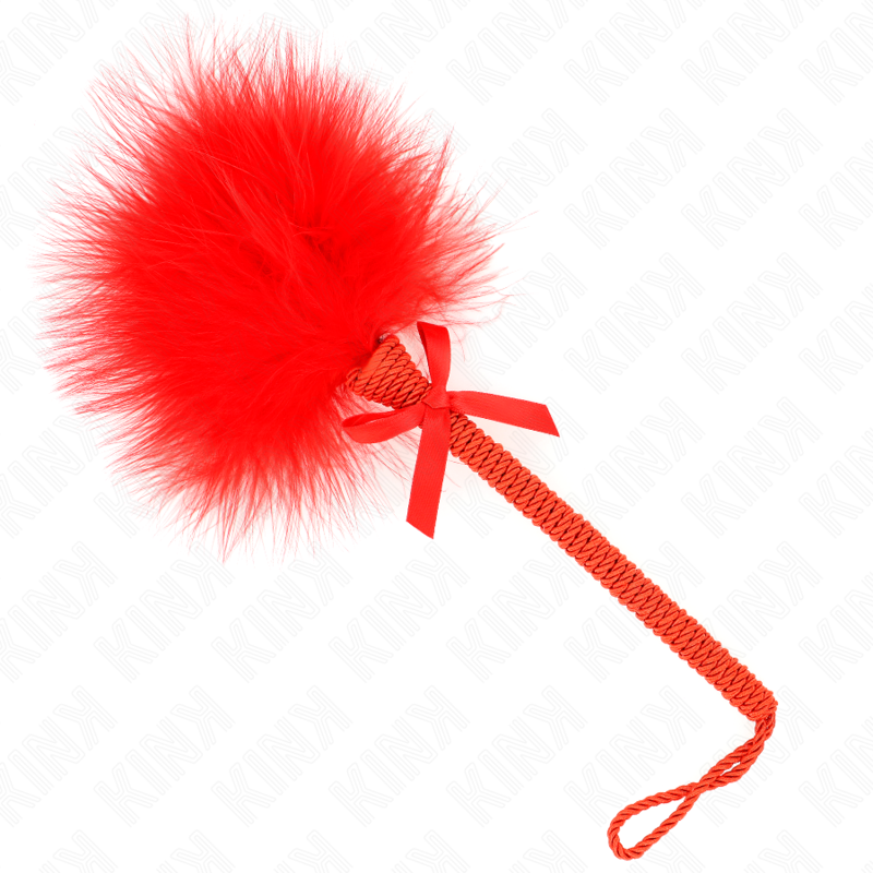 KINK - BACCHETTA IN CORDA DI NYLON CON PIUME TICKLE E FIOCCO ROSSO 25 CM – Piume – foto 2
