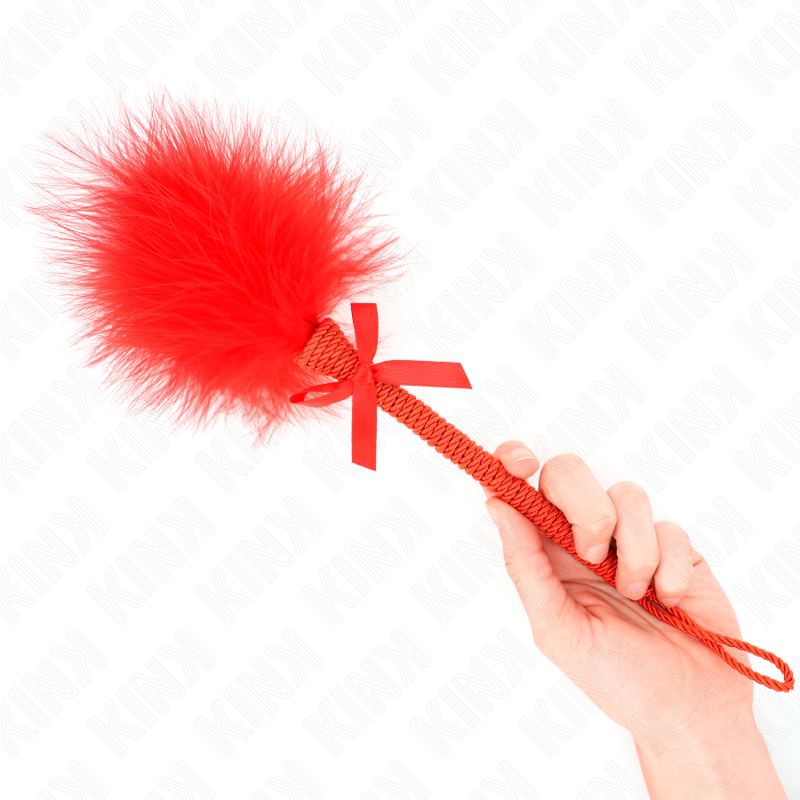 KINK - BACCHETTA IN CORDA DI NYLON CON PIUME TICKLE E FIOCCO ROSSO 25 CM – Piume