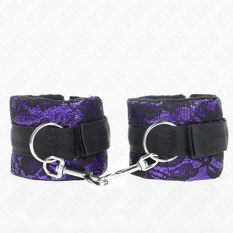 KINK - RESISTENZA DA POLSO CORTA IN PIZZO DI VELLUTO E FASCIA IN NYLON VIOLA/NERO 23 X 6,5 CM – Sistemare le manette – foto 2