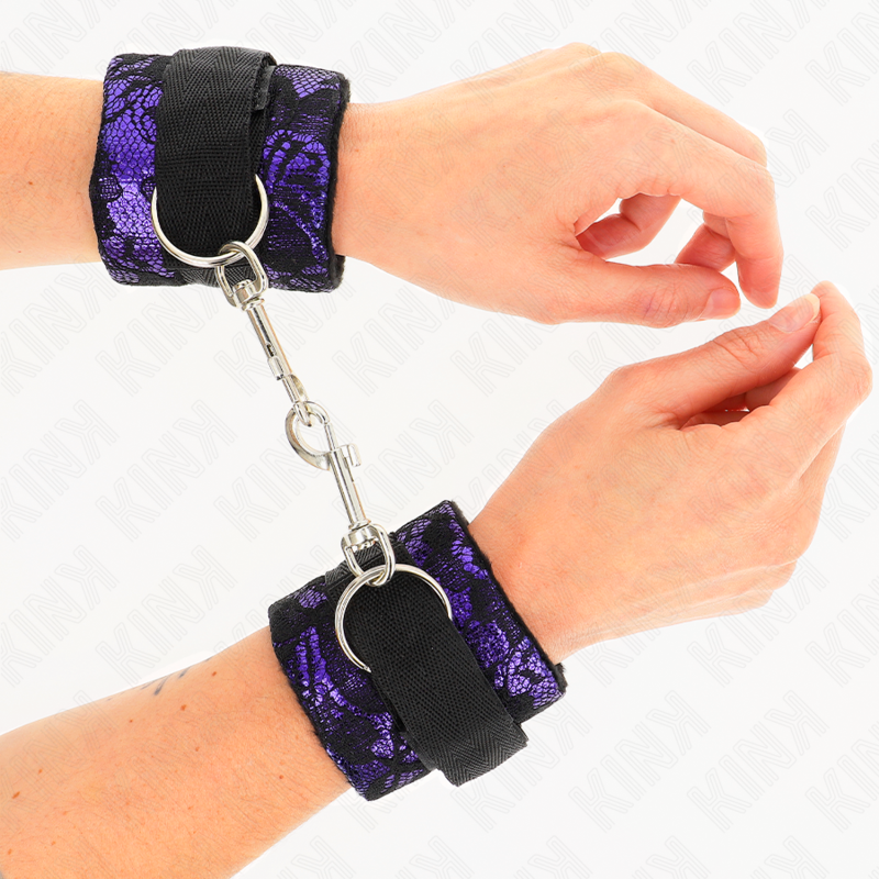 KINK - RESISTENZA DA POLSO CORTA IN PIZZO DI VELLUTO E FASCIA IN NYLON VIOLA/NERO 23 X 6,5 CM – Sistemare le manette