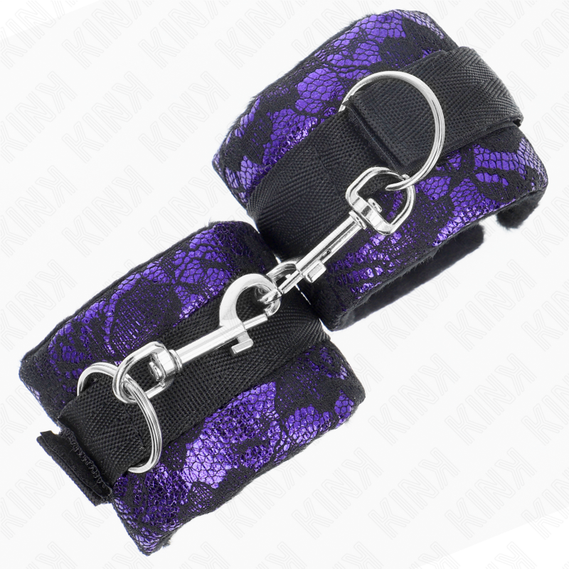 KINK - RESISTENZA DA POLSO CORTA IN PIZZO DI VELLUTO E FASCIA IN NYLON VIOLA/NERO 23 X 6,5 CM – Sistemare le manette – foto 3