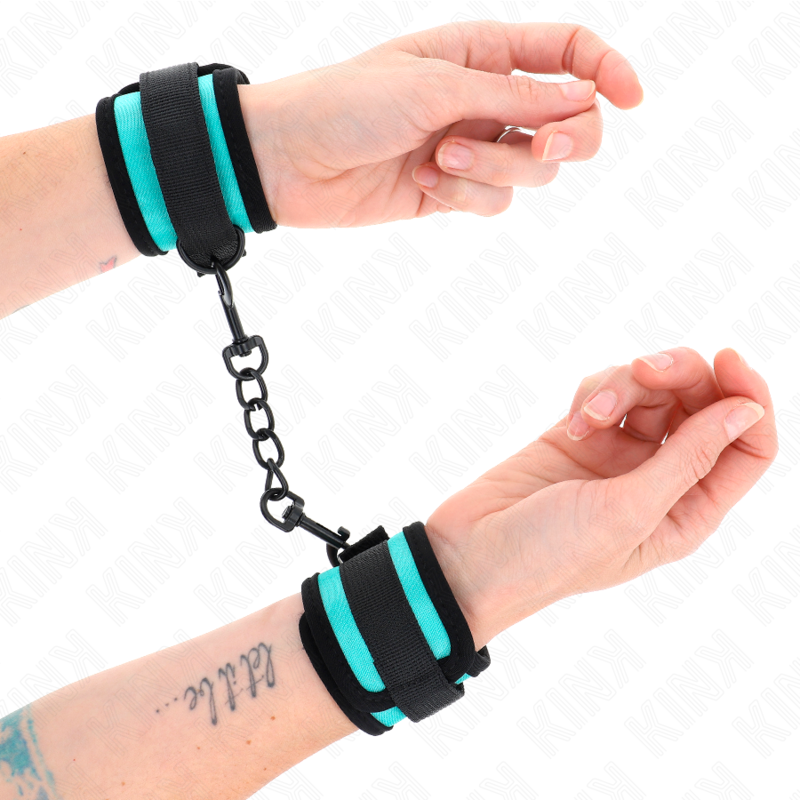KINK - TENUTA DA POLSO IN NYLON CON GANCIO E LOOP NERO-BLU REGOLABILE 18-32 CM X 5 CM – Sistemare le manette