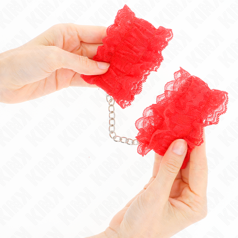 KINK - CINTURINO DA POLSO ELASTICO IN PIZZO ROSSO – Sistemare le manette – foto 4