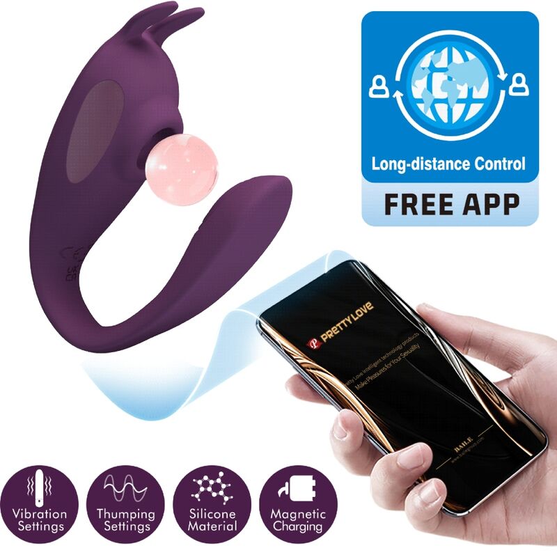 PRETTY LOVE - SHEY STIMOLATORE E VIBRATORE APP GRATUITA LUNGA DISTANZA VIOLA – Stimolatore d'aria con vibrazione – foto 8
