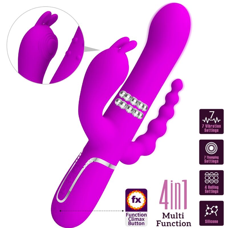PRETTY LOVE - CAMMY VIBRATORE TRIPLO MULTIFUNZIONE 4 IN 1 ROSA – Vibratori di coniglio – foto 9