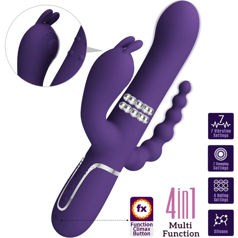 PRETTY LOVE - CAMMY VIBRATORE TRIPLO MULTIFUNZIONE 4 IN 1 VIOLA – Vibratori di coniglio – foto 5