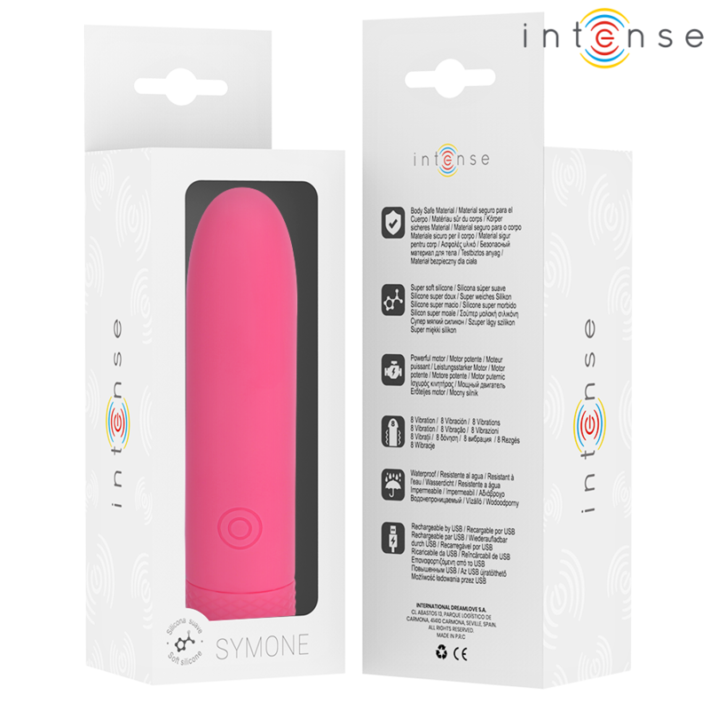 INTENSE - SYMONE USB RICARICABILE VIBRANTE BULLET 8 VIBRAZIONI ROSA 10 X 2,2 CM – Proiettili vibranti – foto 7
