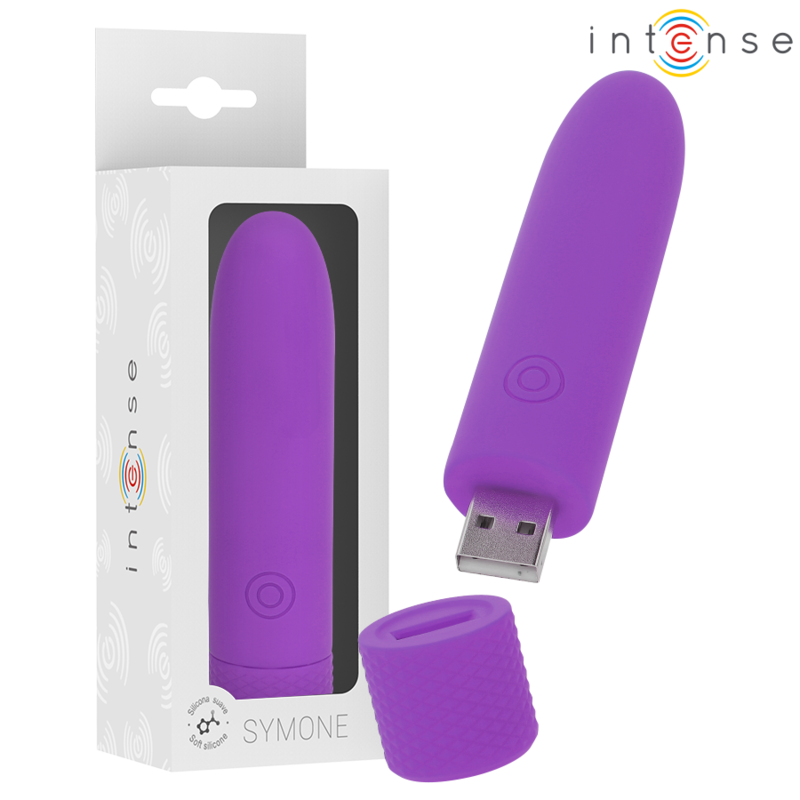 INTENSE - SYMONE BULLET VIBRANTE RICARICABILE USB 8 VIBRAZIONI VIOLA 10 X 2,2 CM – Proiettili vibranti