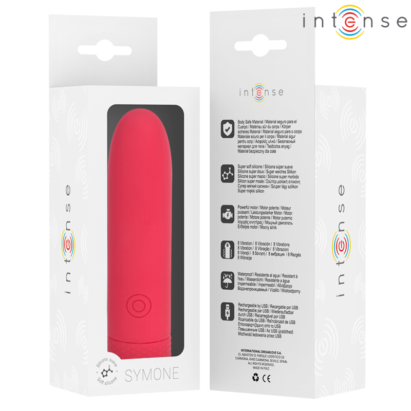 INTENSE - SYMONE PROIETTILE VIBRANTE RICARICABILE USB 8 VIBRAZIONI ROSSO 10 X 2,2 CM – Proiettili vibranti – foto 7
