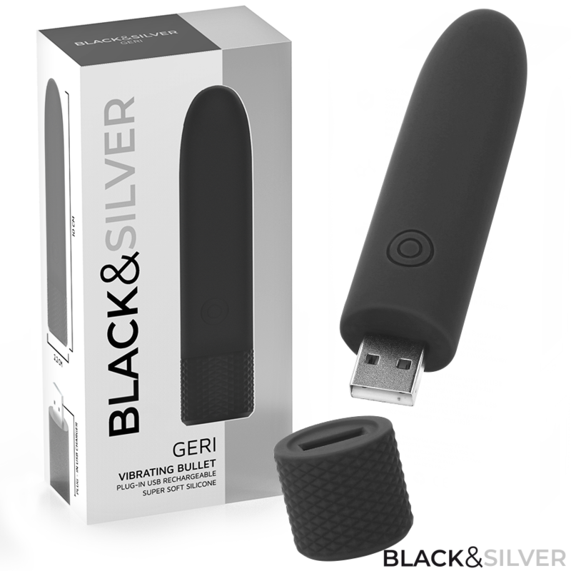 BLACK & SILVER - GERI USB RICARICABILE VIBRANTE BULLET 8 VIBRAZIONI NERO 10 X 2,2 CM – Proiettili vibranti