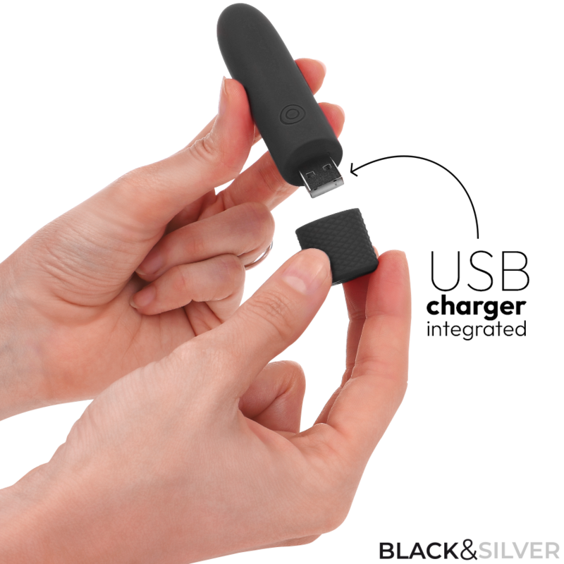 BLACK & SILVER - GERI USB RICARICABILE VIBRANTE BULLET 8 VIBRAZIONI NERO 10 X 2,2 CM – Proiettili vibranti – foto 4
