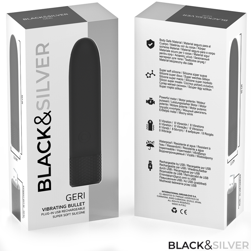 BLACK & SILVER - GERI USB RICARICABILE VIBRANTE BULLET 8 VIBRAZIONI NERO 10 X 2,2 CM – Proiettili vibranti – foto 7