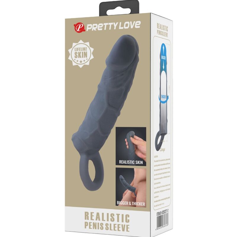 PRETTY LOVE - REALISTIC SKIN PENE SLEEVE GRIGIO SCURO – Copri pene con estensione – foto 6