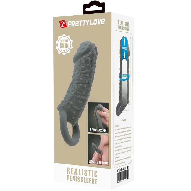 PRETTY LOVE - MODELLO REALISTICO DI INGRANDIMENTO E MANICA DI RITARDO PER IL PENE 2 GRIGIO – Copri pene con estensione – foto 8