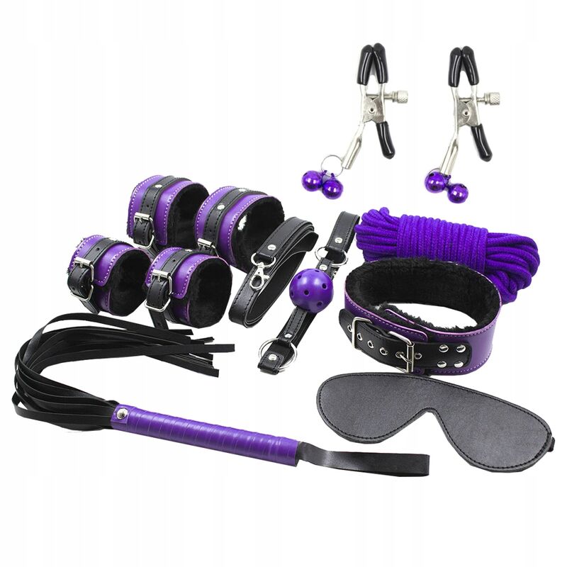 SECRETPLAY - BDSM SET 8PCS VIOLA / NERO. – kit Sex Toys