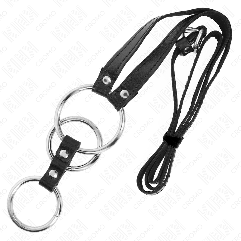KINK - ANELLO PER PENE IN METALLO TRIPLO DA 3,8 CM A 5 CM CON CINTURA IN PELLE 112 CM – Anelli per pene in metallo BDSM – foto 4