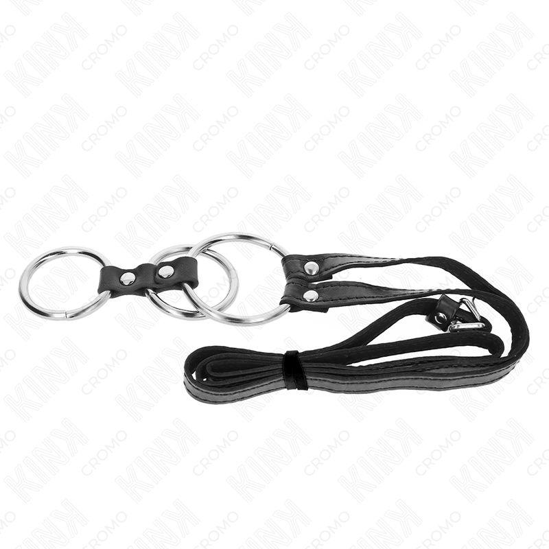 KINK - ANELLO PER PENE IN METALLO TRIPLO DA 3,8 CM A 5 CM CON CINTURA IN PELLE 112 CM – Anelli per pene in metallo BDSM – foto 5
