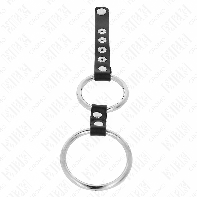 KINK - DOPPIO ANELLO PER PENE IN METALLO DA 3,8 CM A 5 CM COLLEGATO CON PELLE – Anelli per pene in metallo BDSM – foto 3