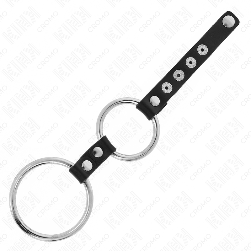 KINK - DOPPIO ANELLO PER PENE IN METALLO DA 3,8 CM A 5 CM COLLEGATO CON PELLE – Anelli per pene in metallo BDSM – foto 4