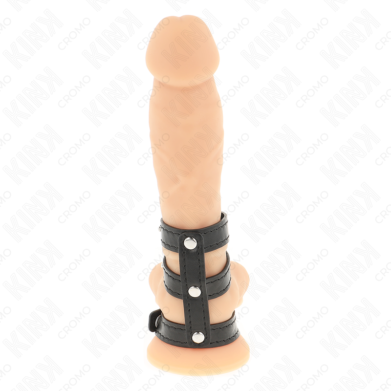 KINK - ANELLO PER PENE IN PELLE TRIPLA CON CHIUSURA A PRESSIONE – Anelli per pene in metallo BDSM – foto 2