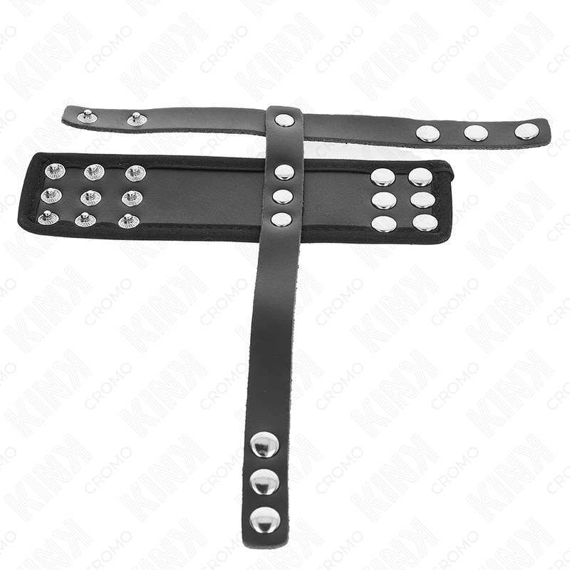 KINK - ANELLO PER GABBIA PER PENE IN PELLE CON CINTURINO DIVISORE PER PALLINE RIVESTITO REGOLABILE – Anelli per pene in metallo BDSM – foto 4